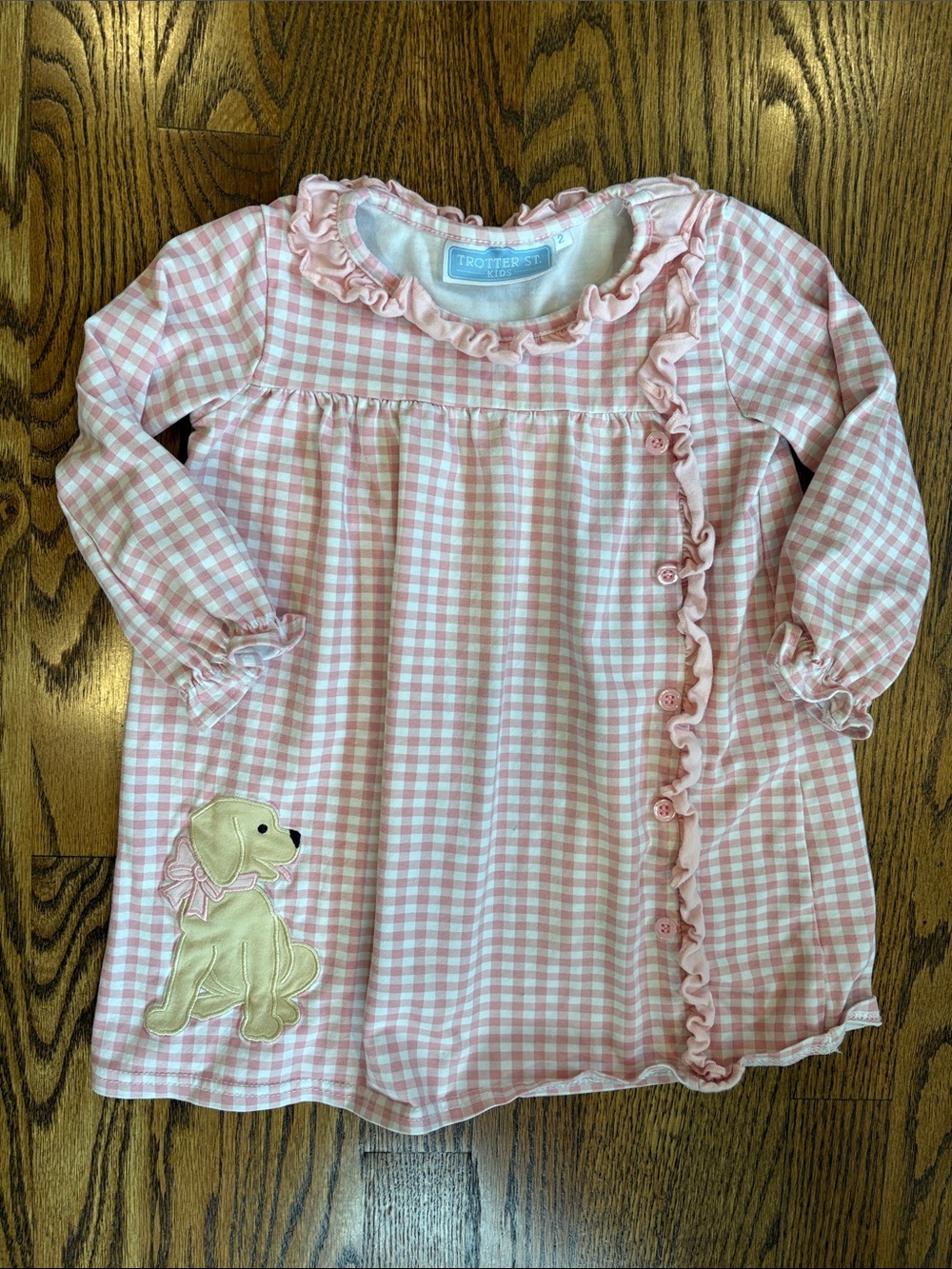 Trotter St Kids Pink Gingham Puppy Dog dress, size 2. Great condition.